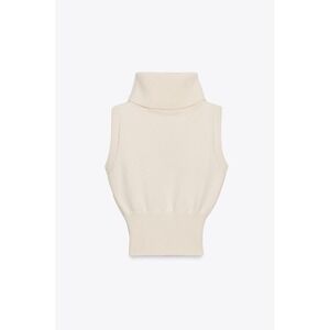 ZARA Sleeveless Turtleneck Ivory Cropped Knit Sweater Womens Medium NWT